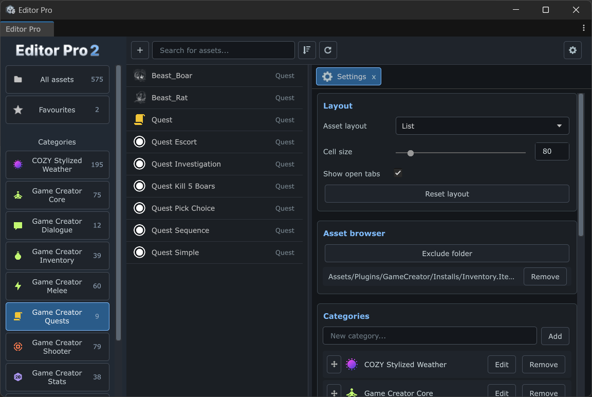 Editor Pro 2 list browser